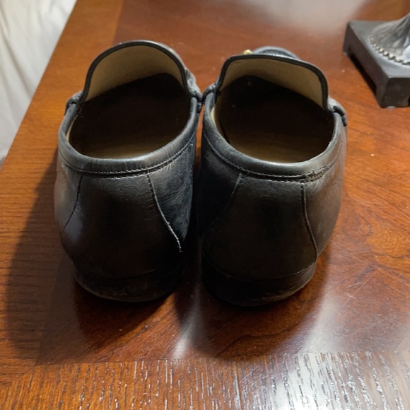 Gucci Black Leather Gold Horsebit Dress Loafer